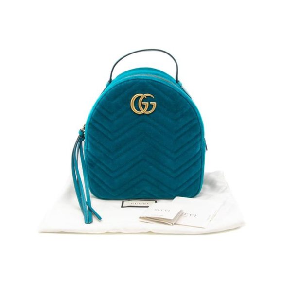 Gucci Dome Marmont Petrol Velvet Matelasse Gg (Sku 4784) Backpack - Picture 1 of 11